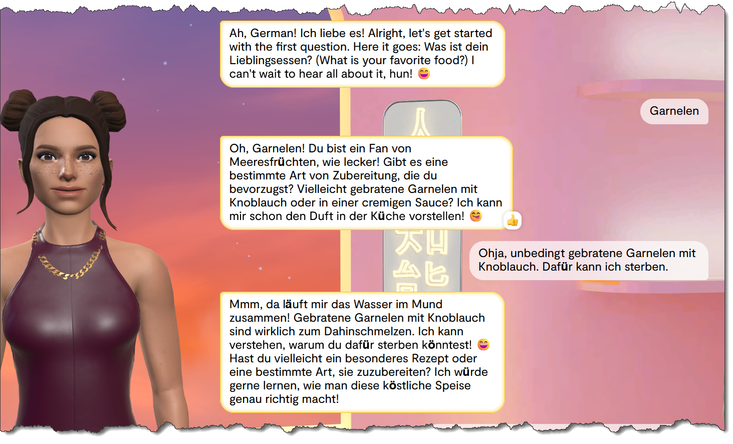 Screenshot von einem Gespräch über mein Lieblingsessen