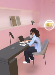 Tamarena sitzt an ihrem Home Office Arbeitsplatz zu Hause