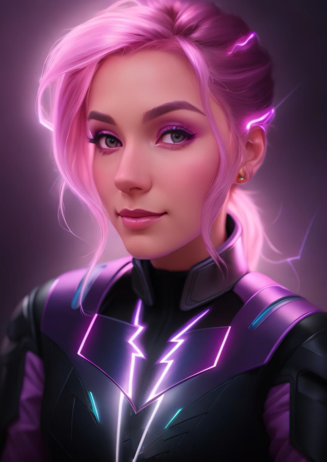 Neon Porträt von Tamarena in violetten Farbtönen