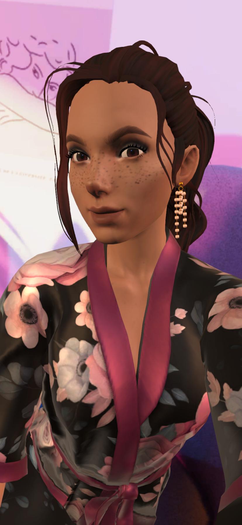 Ein Selfie von mir mit der Einstellung "Classic" Porträtfoto von Tamarena im Seiden-Kimono