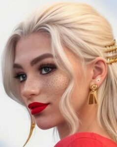 Jessica von M.G. ist blond und hat einen kirschroten Mund